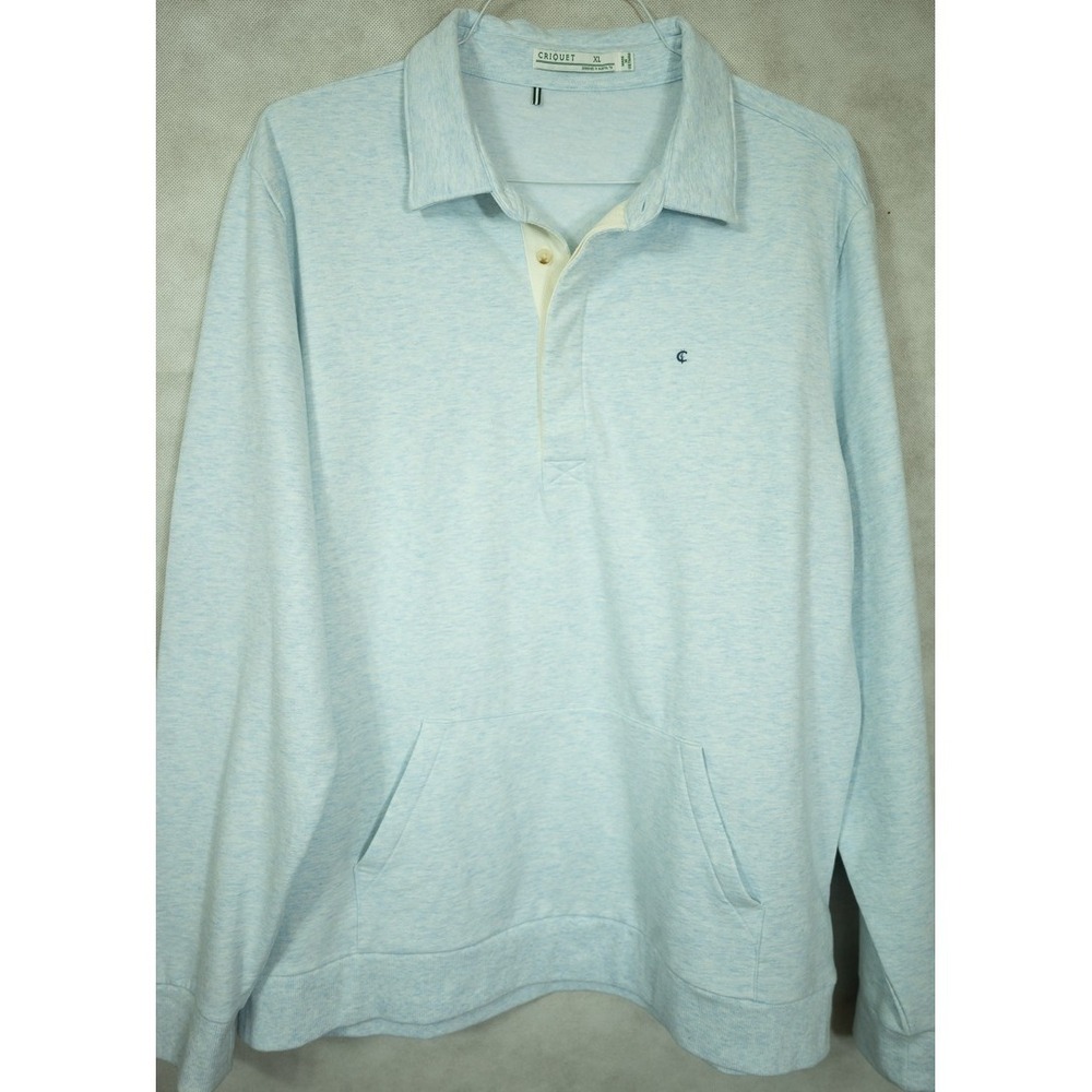 Criquet Collared Sweatshirt Mens XL Heather Ice Blue Pullover Kangaroo Pocket